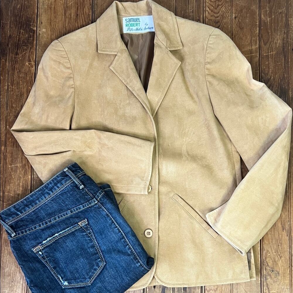 EUC Women's vintage suede like blazer Jacket camel colored lightweight size 10